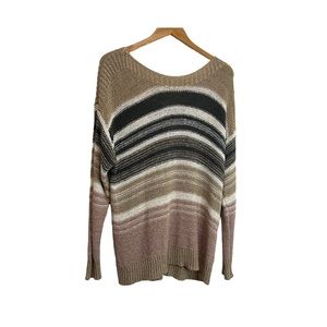 Cato Est 1946 Striped Open Knit Crochet Beach Long Sleeve Sweater Womens Size XL